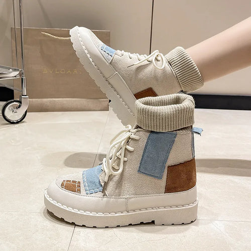 New Women's Boots Canvas Shoes Color Blocking Platform Boots Fashion