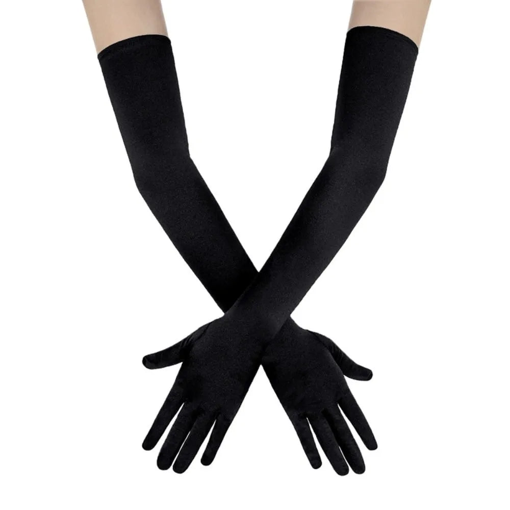 1 Pair Women's Evening Party Formal Gloves Solid Color Satin Long