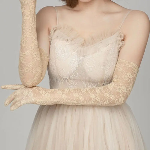 54cm Sexy Transparent Lace Flower Thin Women Long Gloves Opera Stage