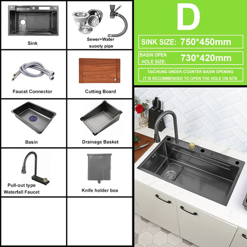 Kitchen Sink Waterfall Sink for Kitchen Stainless Steel Sink Single