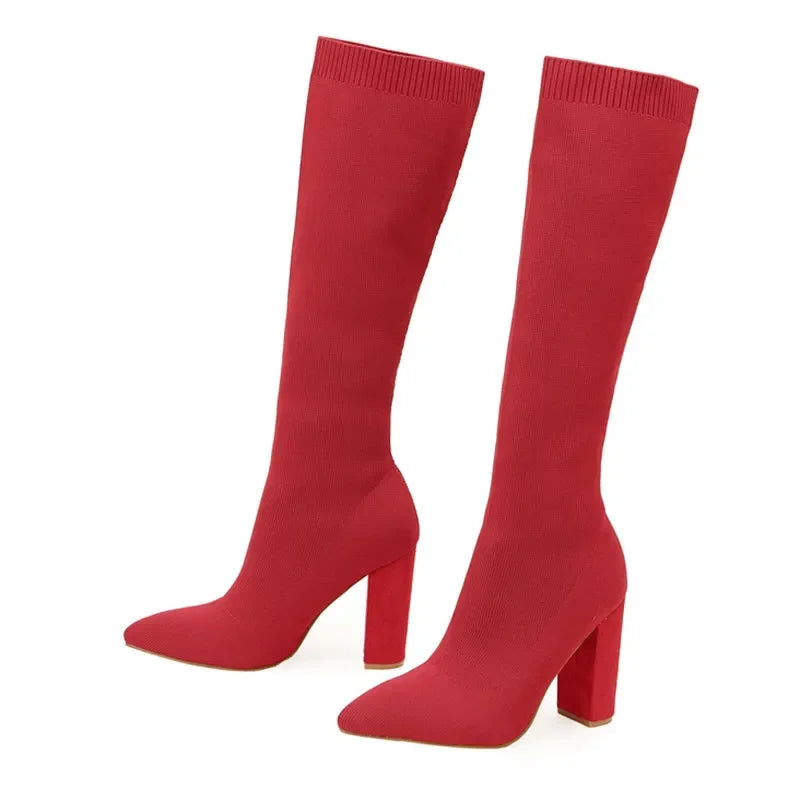 Boots Women Platform 10.5cm High Heels Stretch Knee Sock Boots Lady