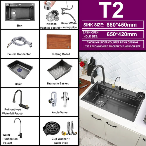 Kitchen Sink Waterfall Sink for Kitchen Stainless Steel Sink Single