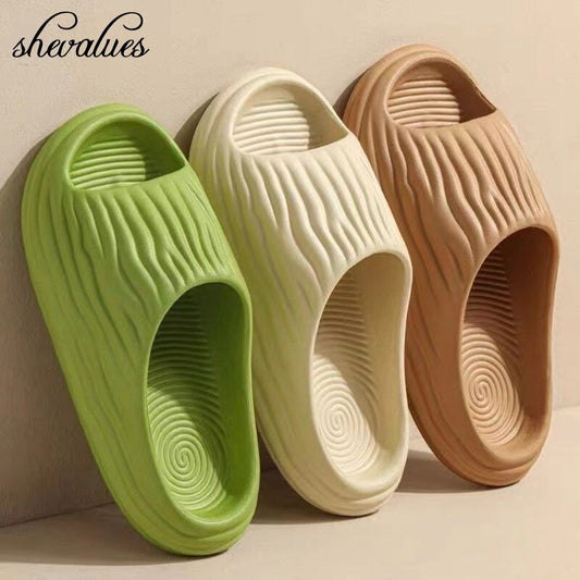 Shevalues Pleated Fashion Women's Slippers Summer Indoor Men's Soft