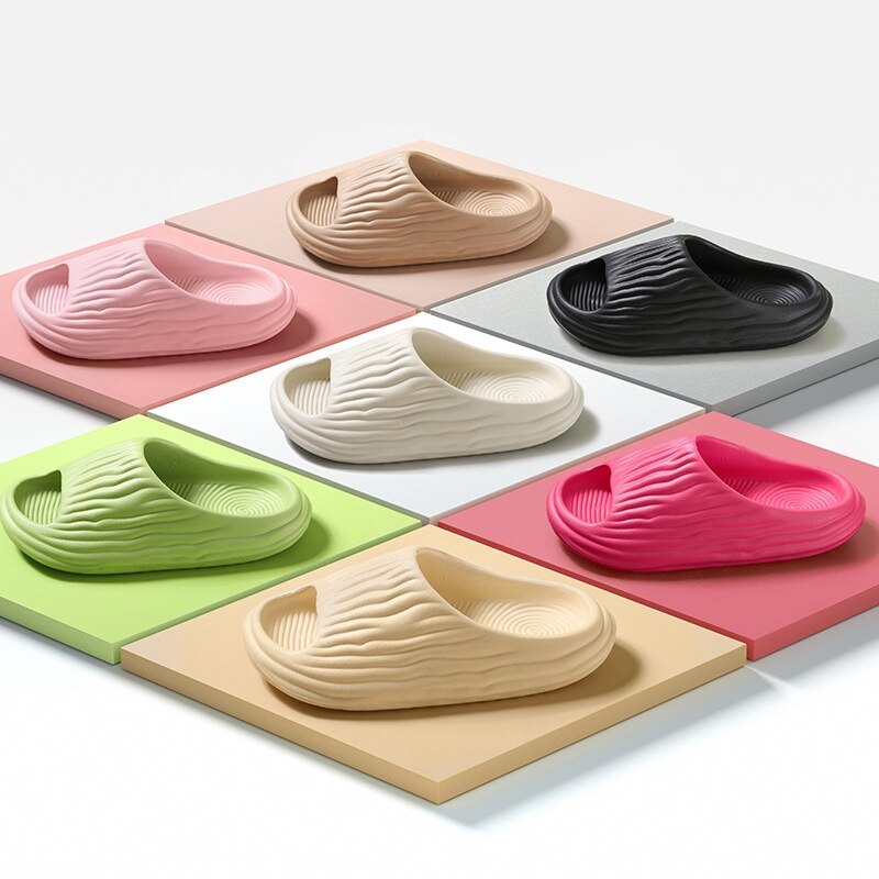 Shevalues Pleated Fashion Women's Slippers Summer Indoor Men's Soft