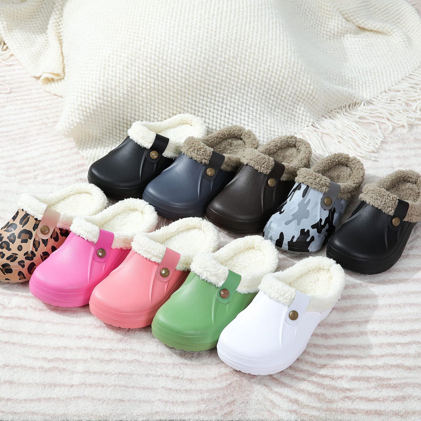 Shevalues Winter Plush Slippers For Women Men Soft Furry Slippers
