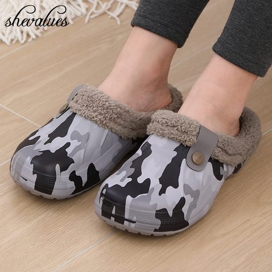 Shevalues Winter Plush Slippers For Women Men Soft Furry Slippers